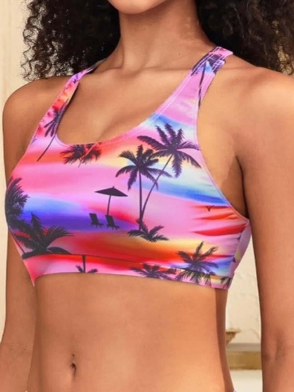 Pink And Blue Tropical Palm Tree Racerback Sports Bra Or Bikini Top. Large - Picture 5 of 5